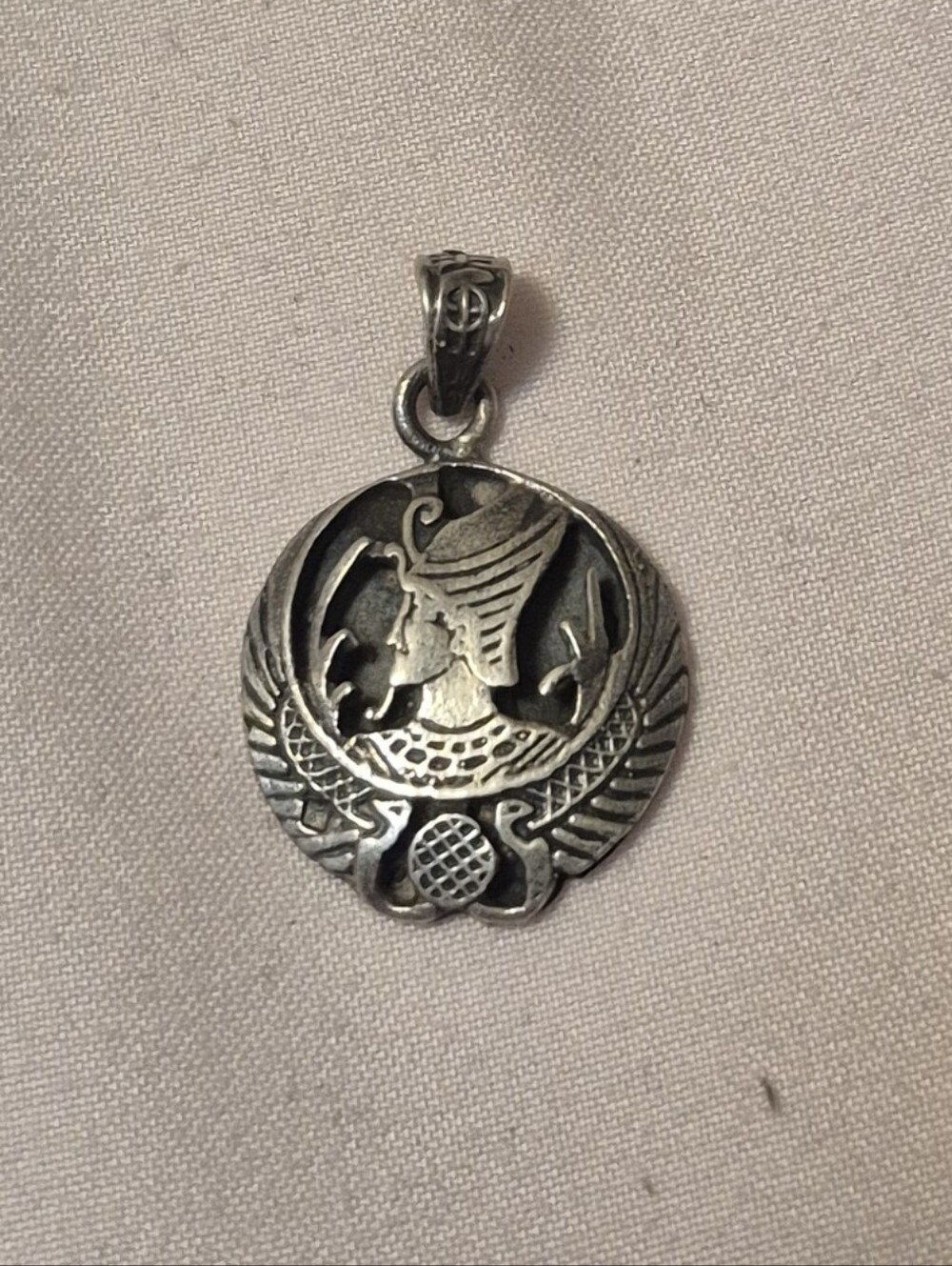 Vintage Egyptian Revival Pharaoh Queen Silver Tone Pendant Charm SJ Marked